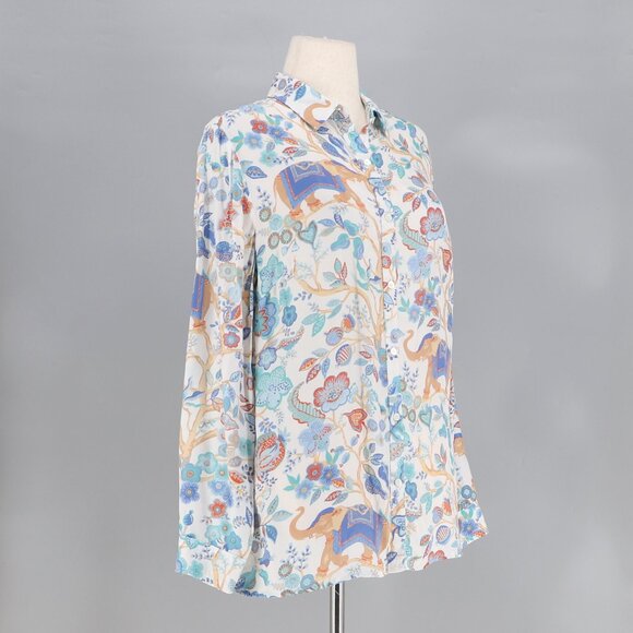 J. MCLAUGHLIN Silk Blend Lois Shirt Exotic Floral Elephant Sucre Blossom Size L - Picture 2 of 6
